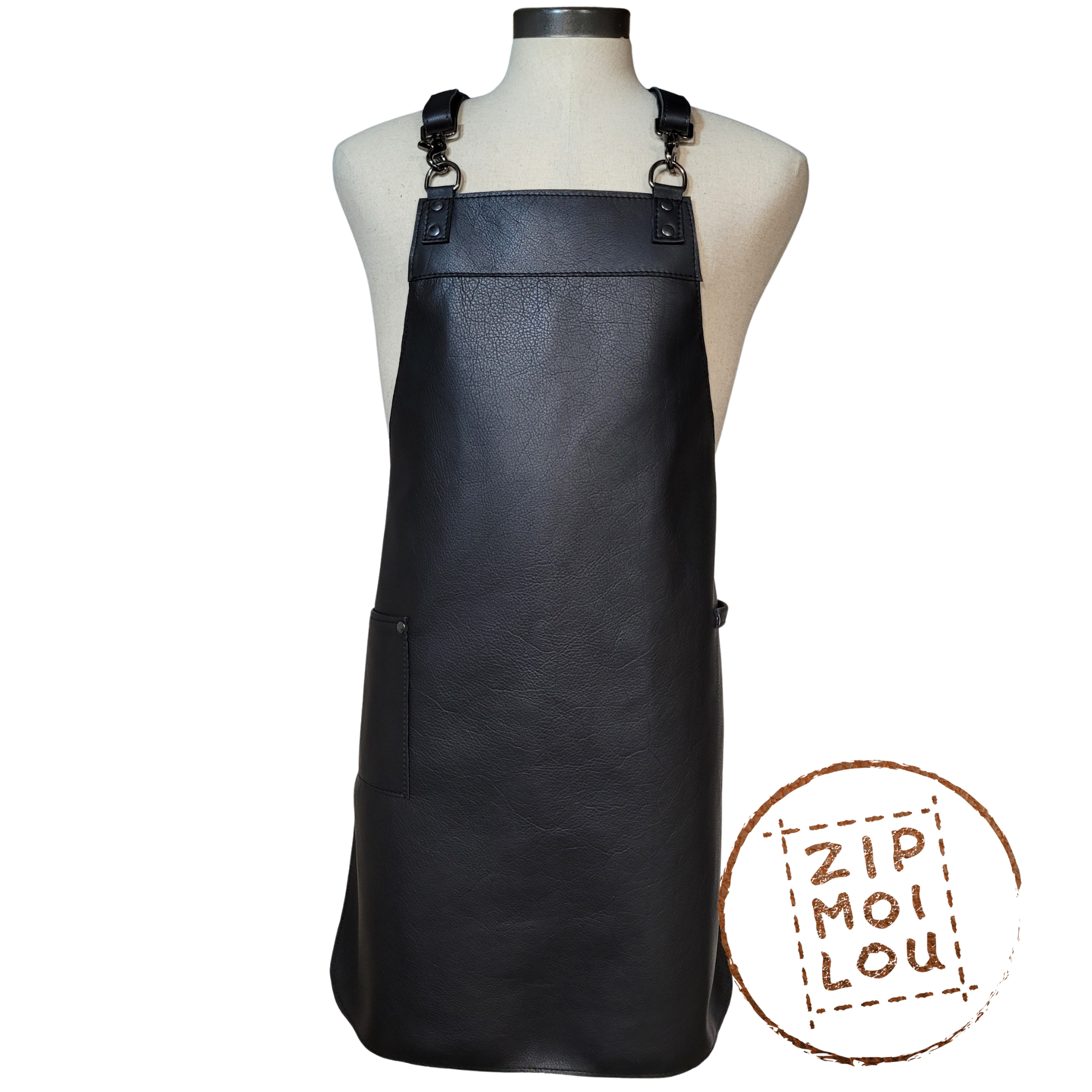 tablier de cuir noir minimaliste